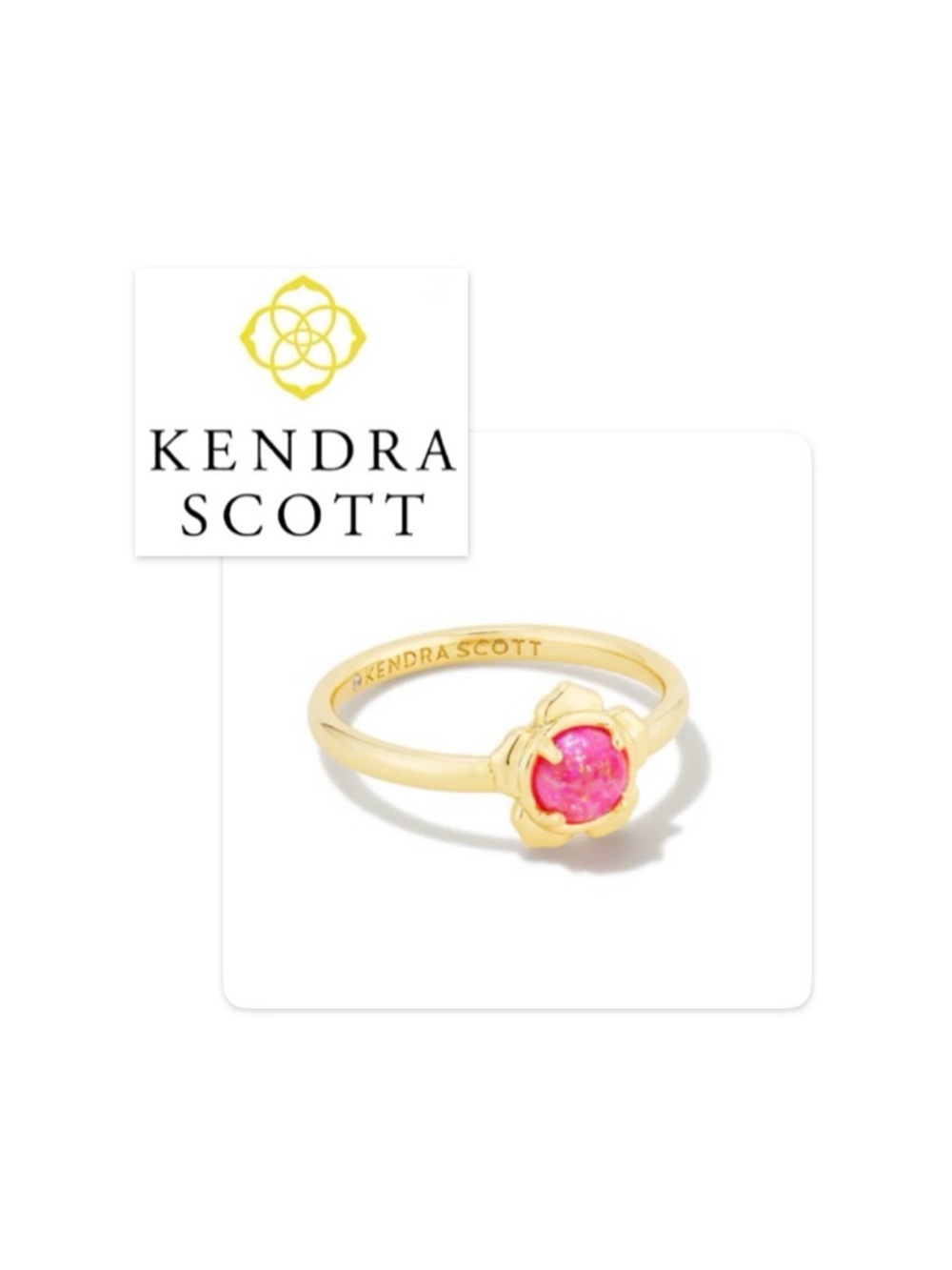 NWT [Kendra Scott] Susie Gold Band Ring in Hot Pink Kyocera Opal Women’s Size 7